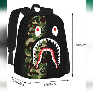 17inch Shark Backpack Green Camouflage 3D Print Laptop Backpack Lightweight